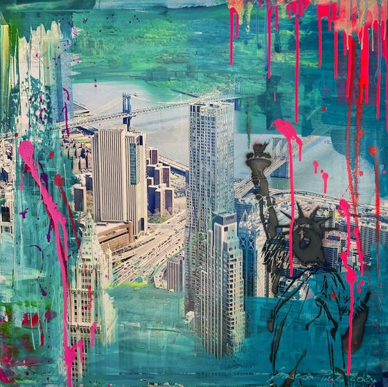 Neon Over The Hudson River – light-reactive painting by Maresa Puls (New York, 2024)