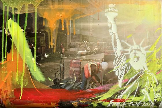 New Yorks Construction Workers – light-reactive painting by Maresa Puls (New York, 2024)