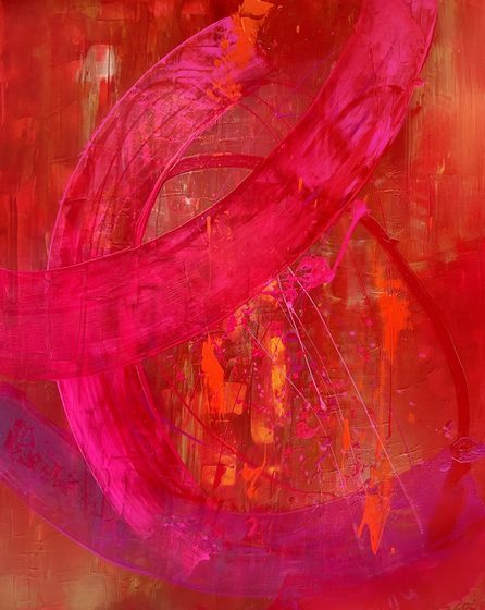 Phase Shift – Red I – light-reactive painting by Maresa Puls (abstract painting, 2024)