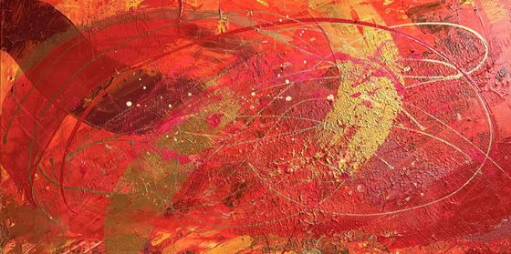 Phase Shift – Red and Gold I – light-reactive painting by Maresa Puls (abstract painting, 2024)