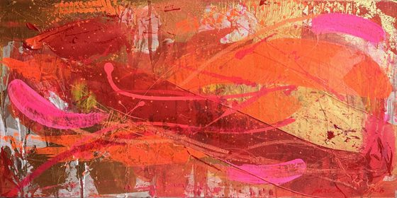 Phase Shift – Red and Gold II – light-reactive painting by Maresa Puls (abstract painting, 2024)