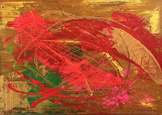 Phase Shift – Gold I – light-reactive painting by Maresa Puls (abstract painting, 2024)